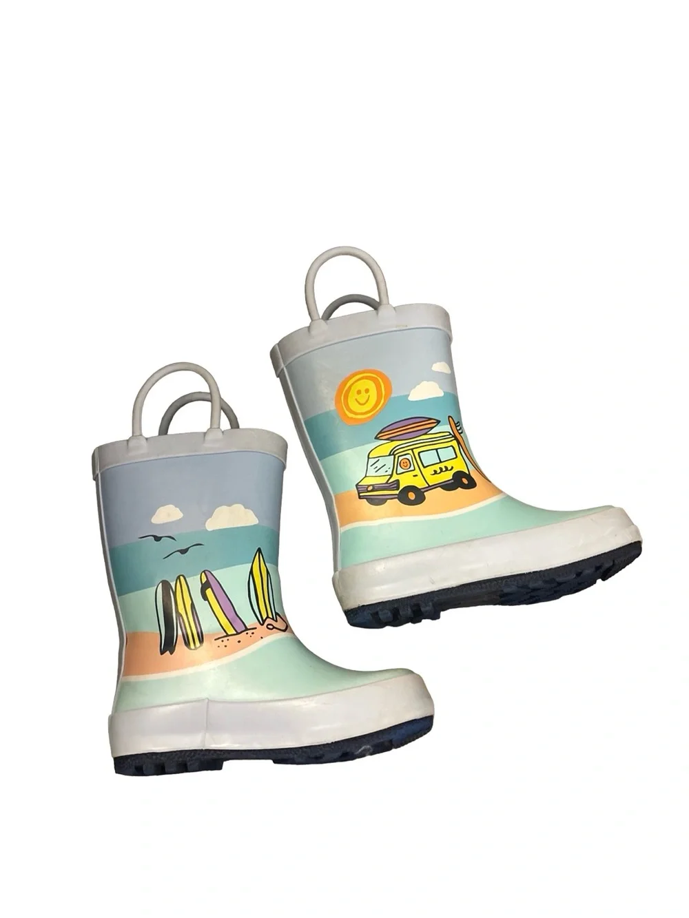 Cat & Jack Pastel Blue & Aqua Surf Van Camoer Kids Rain Boots Toddler Size 6